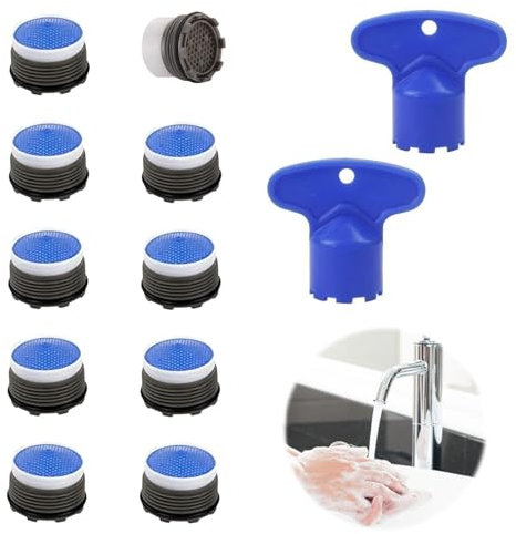 BUOKSLLY 12 Stück Wasserhahn Sieb Set, Strahlregler M16.5, Perlatoren für Wasserhähne, mit 2 Mischdüsenschlüsseln, Kunststoff Wasserhahn Siebeinsatz- Ideal für Küche, Bad und Toilette