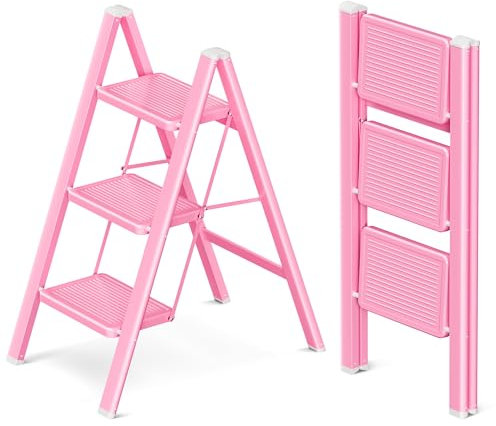 GameGem 3 Stufen Leiter, 3 Stufen-Hocker für Erwachsene, klappbare Trittleiter mit sicherem Stand, verbreitertem Pedal, ästhetisch ansprechendes Aussehen, Wohnräume
