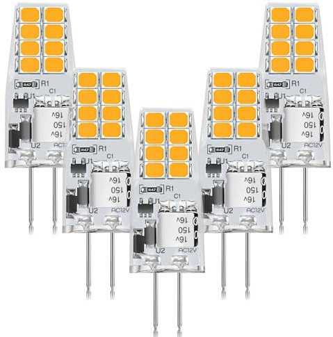 AGOTD G4 LED Lampen Warmweiß, 3W Birnen 12V 3000K, Ersatz 30W Halogenlampen, 250 LM Leuchmittel, Stiftsockellampe nicht dimmbar, kein Flackern, 5er Pack
