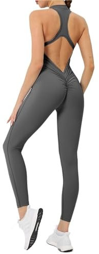 KJBDQQH Einteiliger Yoga Anzug Gym Overall Frauen Fitness Anzug Kurze Sets Sport Overalls for Frau Trainingsanzug Yoga Kleidung Zipper Workout Sportswear(Grey Pant Set,L)