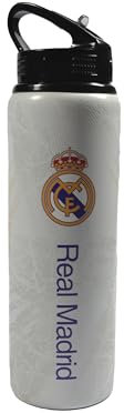 Hy-Pro Bouteille en aluminium sous licence officielle Real Madrid CF – 750 ml, paille pliable intégrée, étanche, légère, excellente idée cadeau de football