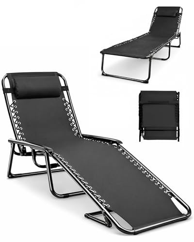 Keplin Foldable Recliner Sun Lounger - 600D Oxford Fabric - Adjustable Back and Leg Rests - Lightweight and Portable - Compact Space-Saving - Durable Outdoor Use - 190 x 65 x 30 cm (Charcoal Black)