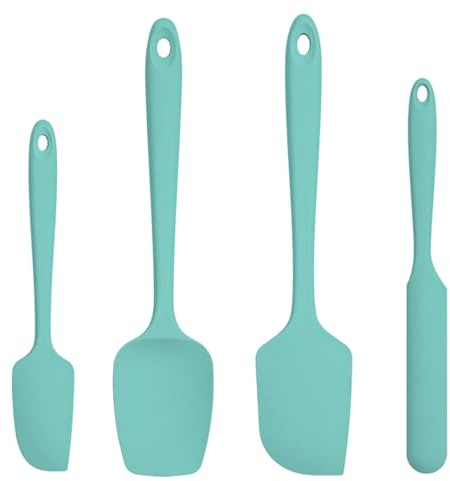 yufana Heat-Resistant Silicone Baking Spatula, Kitchen Utensil Set, Silicone Kitchen Scraper, Cooking Tools Suitable for Kitchen Making Cakes and Dessert, Silicone Spatula (4-Piece Set, Green)