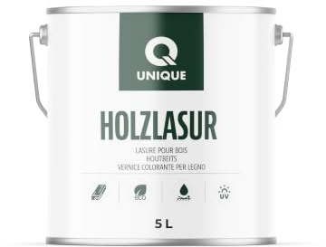 Q UNIQUE Holzlasur Seidenmatt 5L | Farbton: Hellgrau 7001 | Holzschutz für außen & innen | UV-beständig & wetterfest | Für Zäune, Gartenmöbel, Terrassen, Fassaden