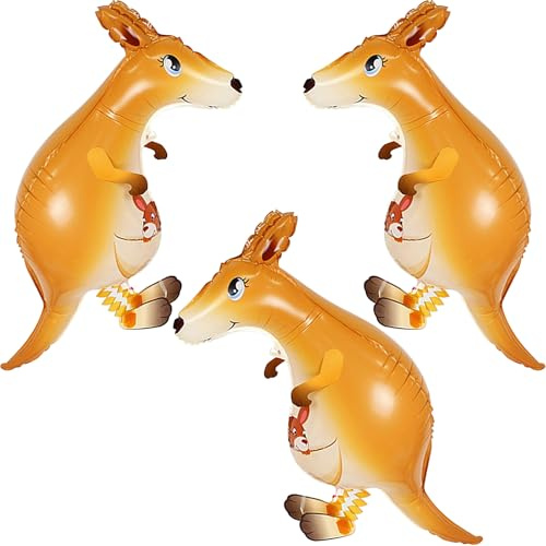 3 Stück Känguru Ballon, XXL Folienballon Tiere, Walking Tier Ballons, Luftballons Tiere, Kinder Geschenk, Deko für Kinder Geburtstag Party, Junge Mädchen Geburtstag Deko
