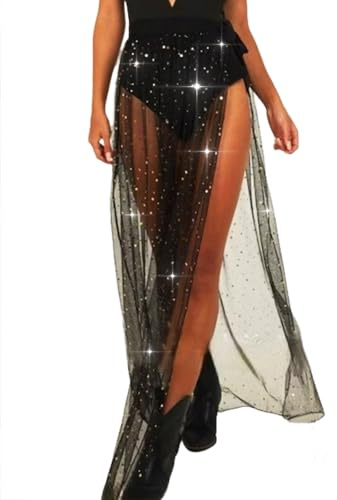 Ushiny Festival Outfit Damen Techno Mesh Rock Schwarz Accessoire für Frauen