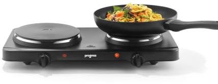 Progress Double Hot Plate, Portable Electric Hob, 2500W, 5 Heat Settings
