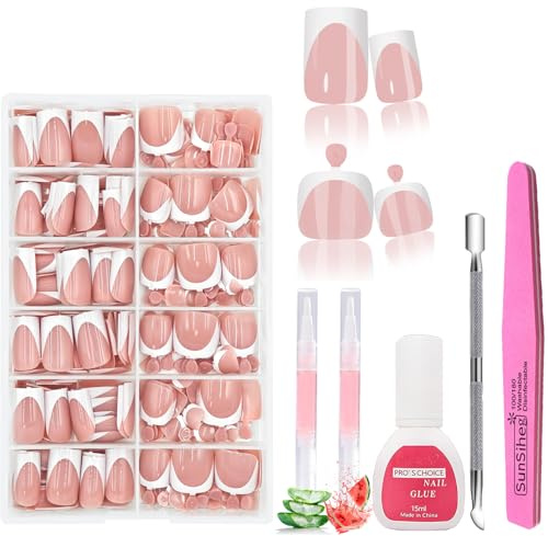 312Pcs Cameo Brown French Tip Press on Nails Set | Short Square Fake Nails & Toe Nails Kit | Long Lasting Press-on-Nails,Home Manicure & Pedicure Full Set with Nail Glue,File,Cuticle Pusher,2 Serums