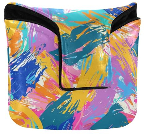 Colorful Splashes Of Paint Golf Putter Cover Mallet with Magnetic Closure Putter Headcovers for Mallets and Square Waterproof PU Leather