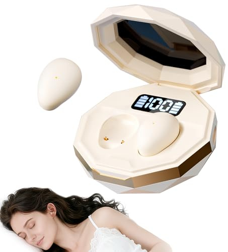 sunvito Schlafkopfhörer, Mini Kopfhörer zum Schlafen kabellose Bluetooth 5.4 kopfhörer schlafenfür Seitenschläfer, Leistungsanzeige für Training, Arbeit, Reisen（Beige）