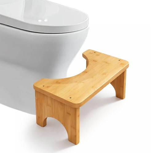 Atomvia Bambus Toilettenhocker Kackhocker Ergonomischer WC Hocker Erwachsene, Natürliches Bambusholz Klohocker Erwachsene mit Rutschfesten Füßen, Toiletten Fußhocker für Badezimmer WC Squat Hocker