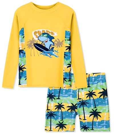 ZOEREA UV Badeshirt Jungen Zweiteilig Langarm Set | Schwimmshirt und Badeshorts für Kinder | Schnelltrocknende UV Kleidung für Strand und Pool 4-12 Jahre