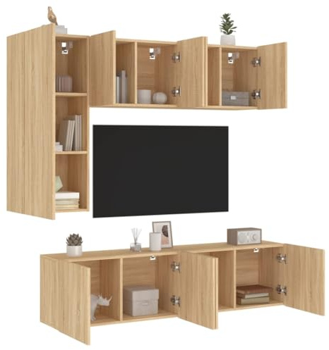kithwjll 5-TLG. Wohnwand Sonoma-Eiche, Holzwerkstoff, TV Schrank Set mit Stauraum, Wandmontage, Modernes Design für Wohnzimmer