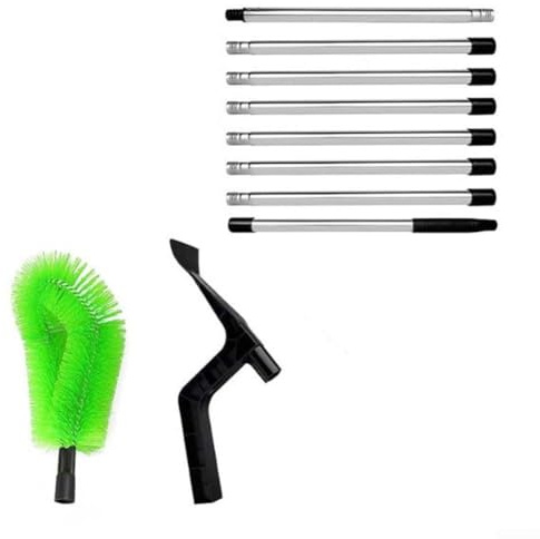 Outil de nettoyage de gouttière avec manche télescopique à 8 sections, pelle et brosse flexible pour enlever efficacement la saleté et les feuilles