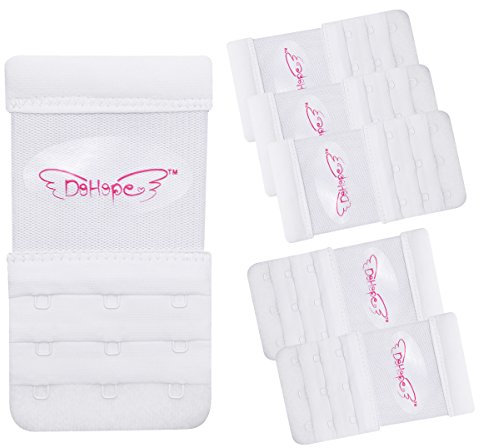 Elastic Back Bra Band Extender 3 X 3 Hook and Eye Tape Stretchy Extension, 6pcs/Pack (White, Hook Center Size 3/4 inch), 3/4 inch on the 3-hook