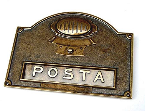Guichet pour courrier avec compartiment pour interphone et bouton sonnette laiton bruni fabriqué en italie