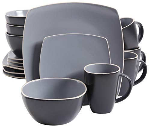 Gibson Overseas, Inc. Gibson Home Soho Lounge Square Geschirr-Set, 16-teilig Geschirrset 16-Piece Dinnware Set grau/schwarz