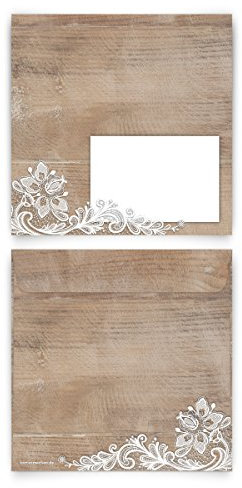 Briefumschläge 155 x 155 mm (20 Stück) - Rustikal mit weißer Spitze - Kuvert Umschlag