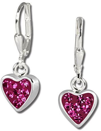 Teenie-Weenie Ohrringe Kinder Silber Ohrhänger Zirkonia Herzchen pink SDO016P