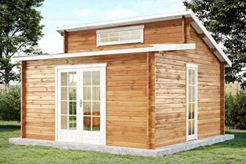 Alpholz Gartenhaus Lausitz aus Massiv-Holz | Gerätehaus mit 40 mm Wandstärke | Garten Holzhaus inklusive Montagematerial | Geräteschuppen Größe: 420 x 420 cm | Pultdach