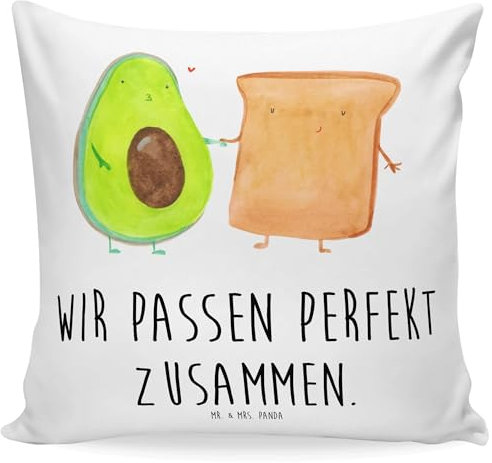 Mr. & Mrs. Panda Kissen Avocado Toast - Geschenk, Dekokissen 40x40, Pärchen, Motivkissen, Hochzeit, Verlobungsparty, Sofakissen, Dekokissen,