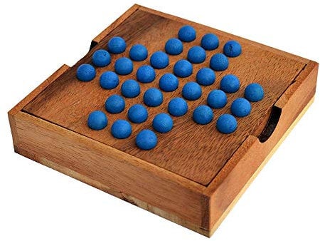 Solitaire Ball Box mit Kugeln, Solitär Steckhalma Steckerspiel Knobelholz Denkspiel Knobelspiel Geduldspiel für einen Spieler