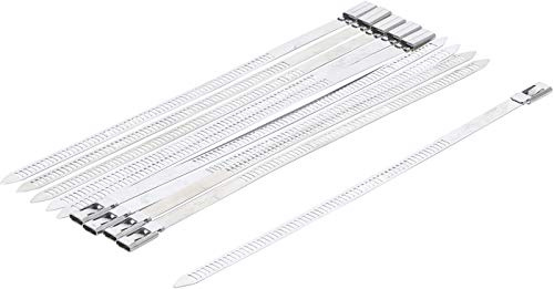 BGS Diy 80780 | Kabelbinder Edelstahl rostfrei | 7,0 x 200 mm | 10-tlg. | Bündeldurchmesser max. 55 mm | für Außen-, Feuchtigkeits- und Hochtemperaturanwendungen | antimagnetisch
