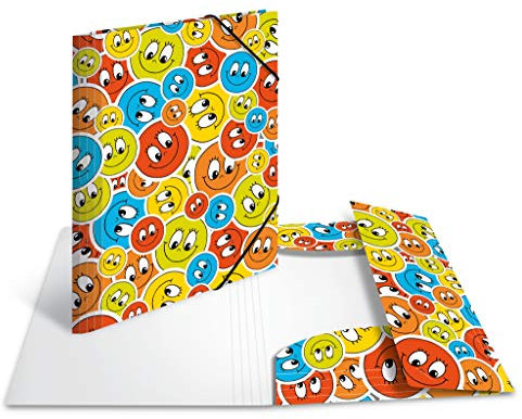 HERMA 19705 Sammelmappe A4 Kids Happy Smile, Kinder Eckspanner-Mappe aus Kunststoff mit Innendruck & Gummizug, stabile Einschlagmappe aus Plastik für Jungen & Mädchen