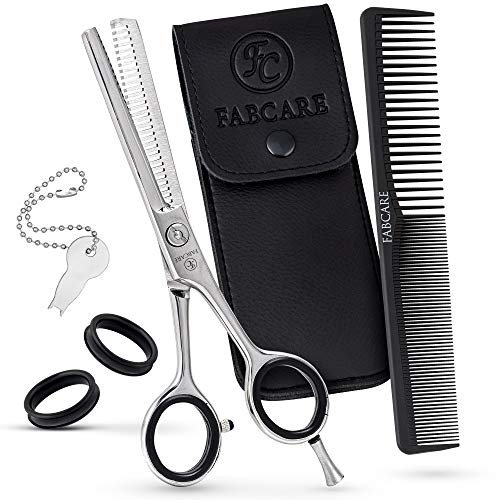 FABCARE Profi Effilierschere einseitig mit Kamm und Etui - Ausdünnschere mit Präzisionsschraube - 5,5 Zoll - Extra scharfe Modelierschere aus hochfestem Messerstahl - Friseur Stufenschere für Haare