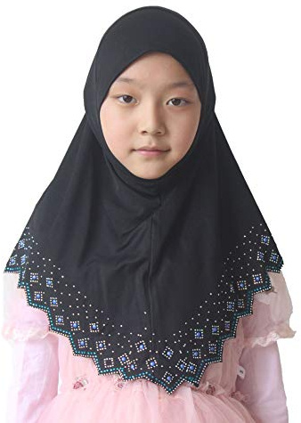 Girls Hijab with Rhinestones – Sparkly Non-Slip Amira Scarf for Kids, for Daily Prayer, School, Ramadan & Eid (Ages 4-12)