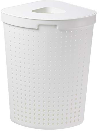 Plast Team Seoul Wäschekorb mit Deckel Eckig Wäschebehälter Wäschesammler Aufbewahrungskorb Wäschetonne 62L (Weiß)