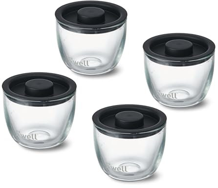 S'well Prep Food Glass Bowls - Set of 4, 12oz Bowls - Make Meal Prep Easy and Convenient - Leak-Resistant Pop-Top Lids - Microwavable and Dishwasher-Safe, Clear (14212-B20-69900)