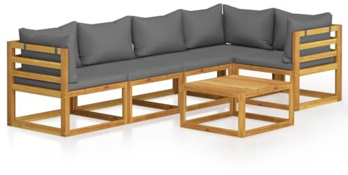 vidaXL Akazienholz Massiv Gartenmöbel 6-TLG. mit Auflagen Lounge Sofa Garten Garnitur Sitzgruppe Gartenset Sitzgarnitur Tisch Gartensofa