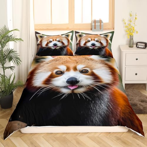 Rot Panda Bettbezug Set Niedlicher Panda Bettwäsche Set 135x200cm für Kinder Jungen Mädchen Wildtier Atmungsaktive Betten Set Jungle Tierwelt Stil 2St