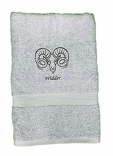 Krings Fashion Duschtuch mit Sternzeichen hochwertig Bestickt, 70 x 140cm 100% Baumwolle, Farbe Silber, Stickfarbe anthrazit, Motivauswahl - jetzt anpassen