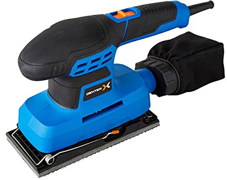 DEXTER - Schleifmaschine - 200 W - 12000 RPM - Schwingschleifer mit Kabel - Schleifplatte 93 x 185 mm / 93x230 mm - Staubsammelsystem und Absaugadapter