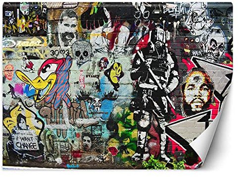 Feeby Wandtapete Fototapete Vlies Graffiti Wandmalerei Wand 250x175 cm mehrfarbig Modern Tapete Wohnzimmer Schlafzimmer Urban Art Street Art Stadt