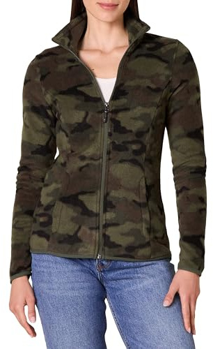 Amazon Essentials Women's Classic-Fit Full-Zip Polar Soft Fleece Jacket, Outerwear Coat with Cuffs (Available in Plus Size), Green Camo, Large