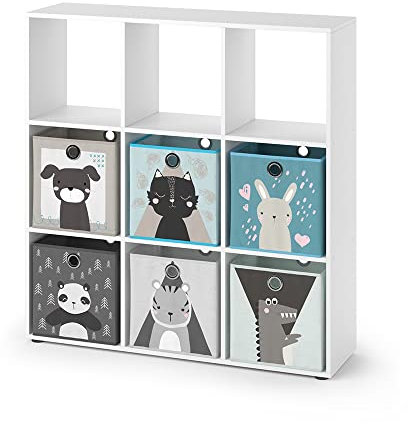 Vicco Kinderregal Nove, Spielzeugregal für Faltboxen, Weiß, 104 x 108 cm mit 6 Faltboxen