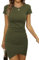 Laughido Abito Aderente da Donna Abito Corto Aderente a Portafoglio Abito Estivo a Maniche Corte Mini Abito T-Shirt (Verde Militare, Piccolo)