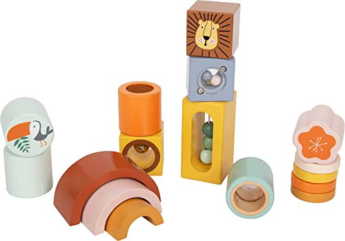 small foot Entdeckerbausteine Safari Motorik-und Sinnesspiel für Kinder, 12 Stück, aus Holz, ab 12 Monaten, 12230