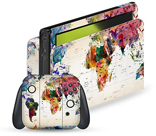 Head Case Designs Officially Licensed Mark Ashkenazi Map Of The World Art Mix Vinyl Sticker Gaming Skin Decal Cover Compatible With Nintendo Switch OLED Bundle
