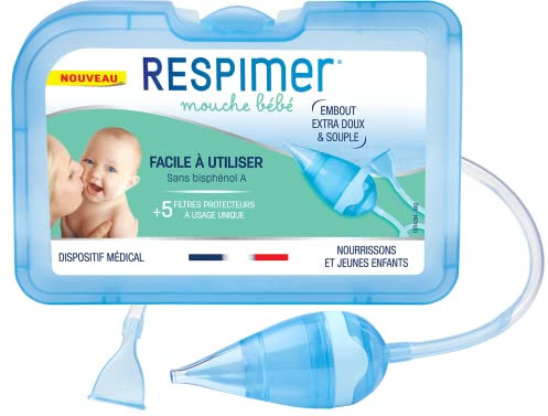 Respimer – Mouche Bébé – Doux et Hygiénique – Rhume et Rhynopharyngite – Facilite l’élimination du mucus – Facile à utiliser – 5 filtres protecteur - Fabriqué en France