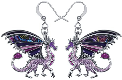 DALANE Emaille Legierung Drachen Ohrringe Hängend mythische Dinosaurier Baumeln Mode Schmuck für Damen Mädchen Geschenke (Lila)