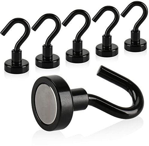 Robin Goods® Lot de 6 Crochets magnétiques puissants | Aimants jusqu'à 8 kg pour cuisine, réfrigérateur, atelier et bureau