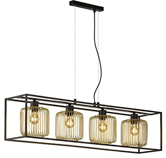 meineWunschleuchte Pendelleuchte mehrflammig mit 4 Lamellen Lampenschirmen Gold, Länge 110cm