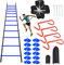 Fußball Trainingsset Koordinationsleiter Fussball Trainingszubehör mit 6m Trainingsleiter 12 Kegel,4 Agility Hürden, Widerstand Fallschirm,für Training, Fußball, Basketball, Sportler Blau