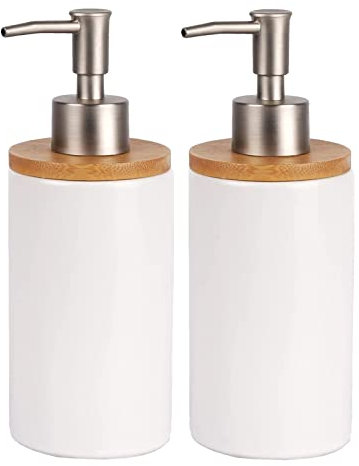 2 Stück Seifenspender Keramik Weiß, Seifenspender 400ml Seifenspender Bad Seifenspender Porzellan Weiß White Kitchen Soap Dispenser Pumpspender Keramik, für Küche, Badezimmer, Schule, Hotel