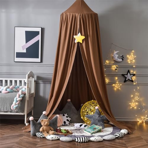 Surwin Baldacchino per Letto Bambini, Tenda Zanzariera Cupola Rotonda Baldacchino per Decorazione Lettino Culla Bambini Cameretta Camera da Letto Lettura - Caffè