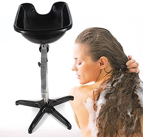 Mobiles Waschbecken Rückwärtswaschbecken Haarwaschbecken für Bettlägerige Friseur Waschbecken Mobiles Waschbecken Friseur Haarwaschbecken höhenverstellbar mit Ablaufschlauch, Schwarz (Mittel)